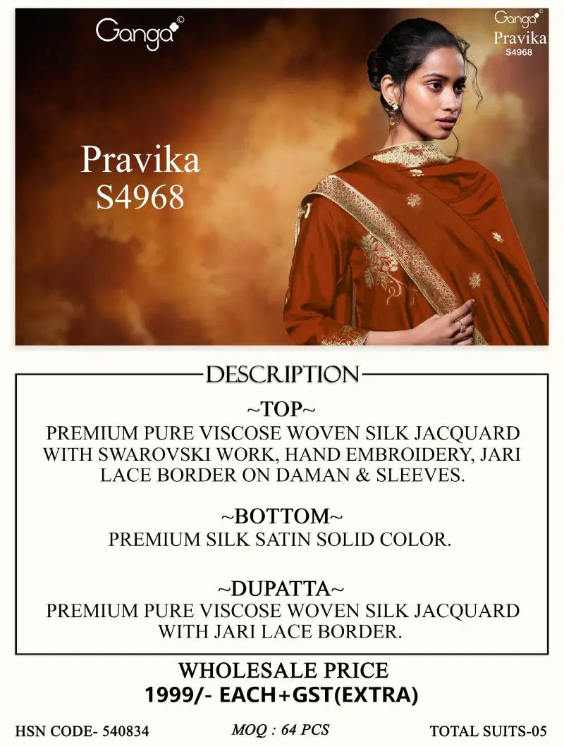 Ganga Pravika 4968 Viscose Woven Silk Jacquard Work Salwar Kameez