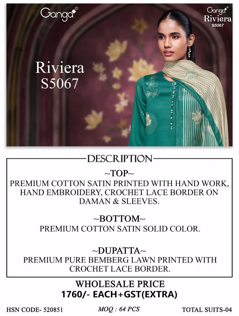 Ganga Riviera 5067 Cotton Satin Printed Salwar Kameez Collection