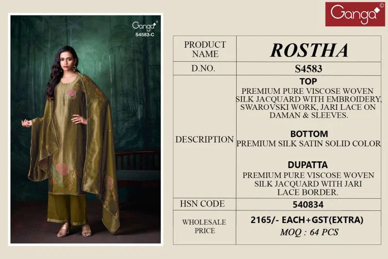 Ganga Rostha 4583 Viscose Woven Silk Jacquard Work Salwar Kameez
