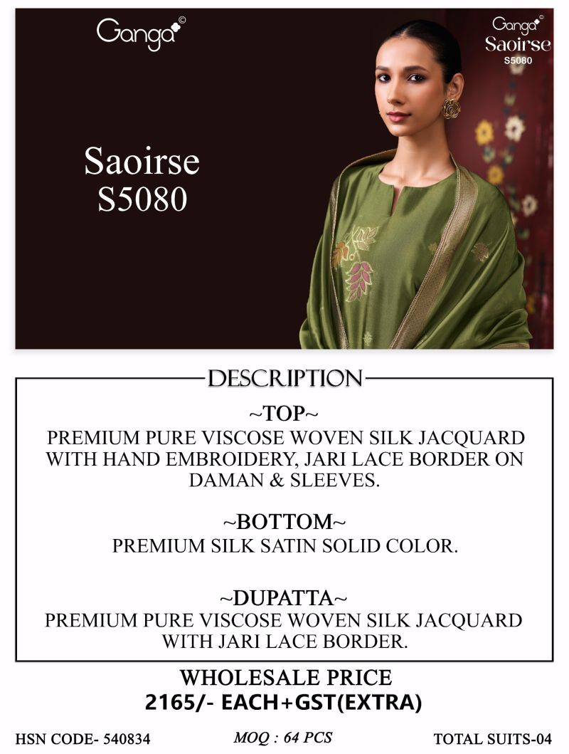 Ganga Saoirse 5080 Viscose Jacquard Work Salwar Kameez Collection