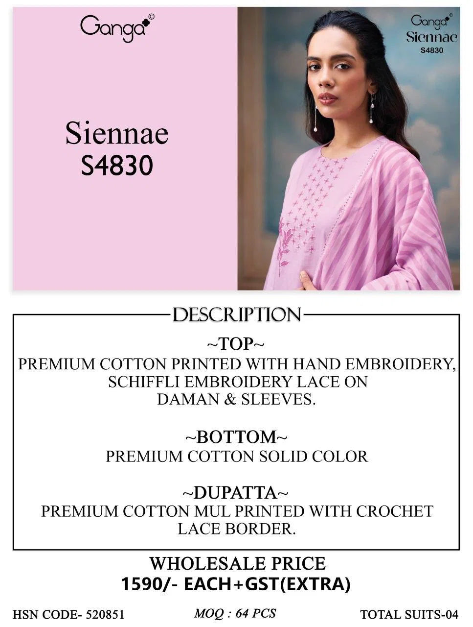 Ganga Siennae 4830 Cotton Printed With Embroidered Salwar Kameez