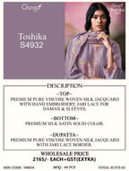 Ganga Toshika 4932 Viscose Silk Jacquard Embroidered Salwar Kameez