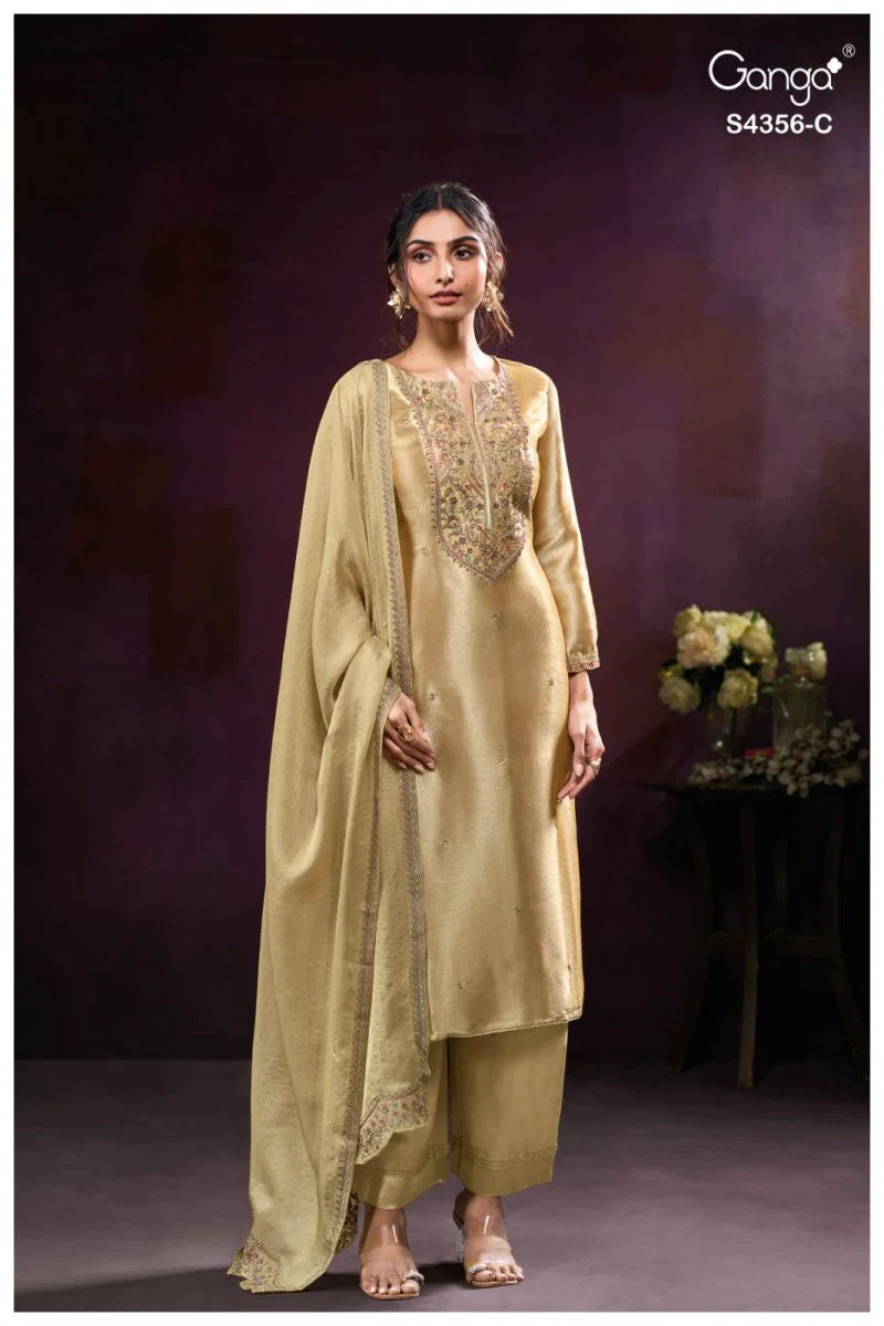 Ganga Tveya 4356 Bemberg Silk Jacquard Work Salwar Kameez