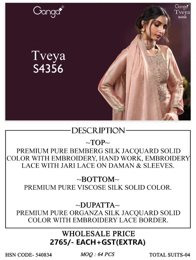 Ganga Tveya 4356 Bemberg Silk Jacquard Work Salwar Kameez