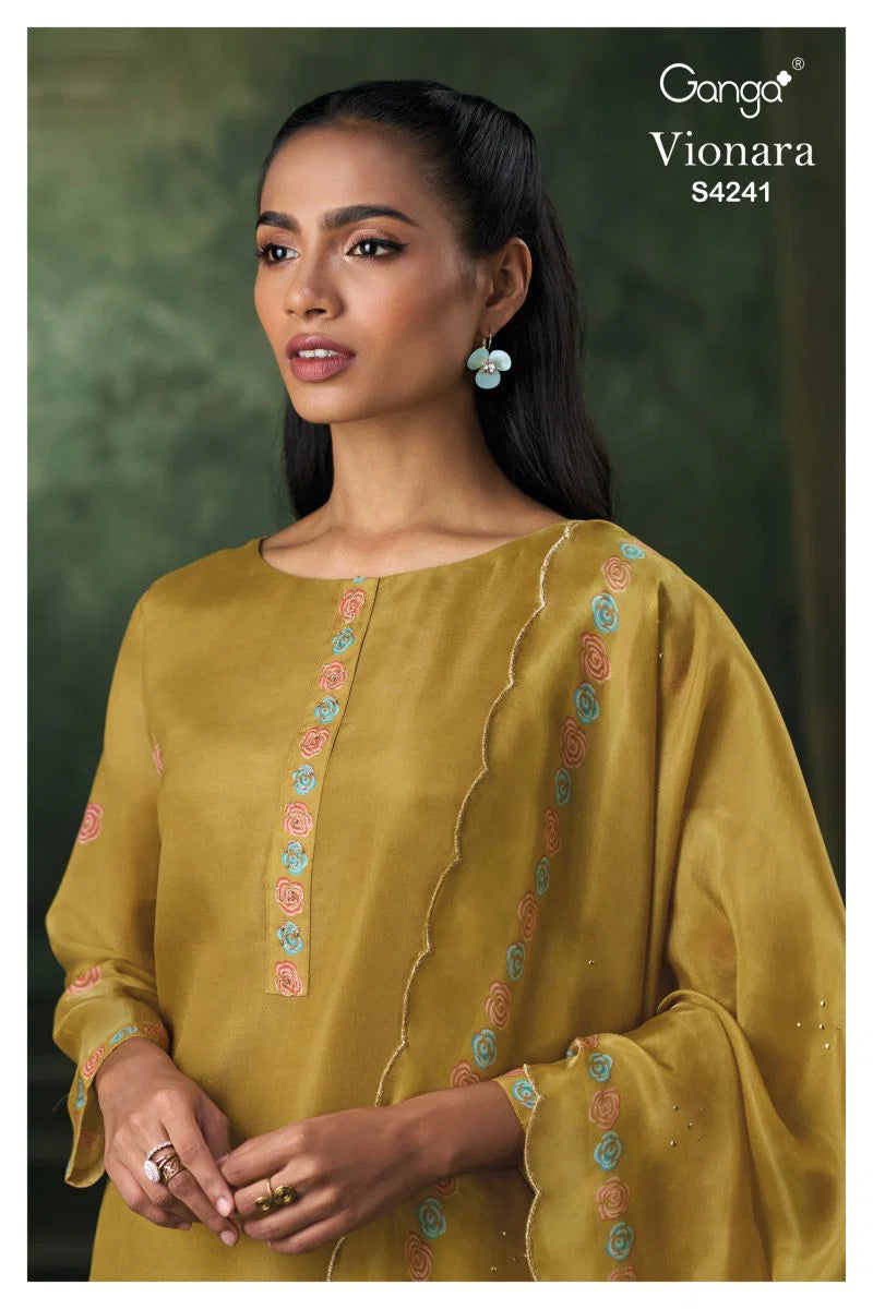 Ganga Vionara 4241 Bemberg Silk Jacquard Printed Salwar Kameez