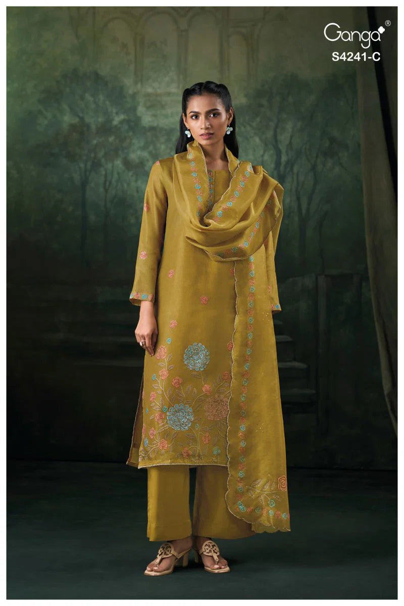 Ganga Vionara 4241 Bemberg Silk Jacquard Printed Salwar Kameez