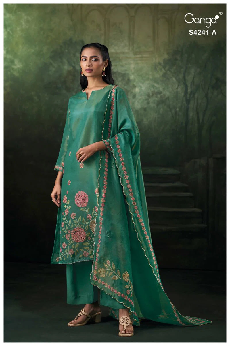 Ganga Vionara 4241 Bemberg Silk Jacquard Printed Salwar Kameez