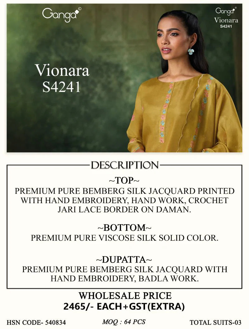 Ganga Vionara 4241 Bemberg Silk Jacquard Printed Salwar Kameez