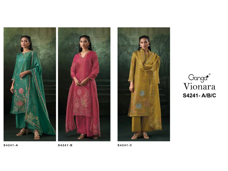 Ganga Vionara 4241 Bemberg Silk Jacquard Printed Salwar Kameez