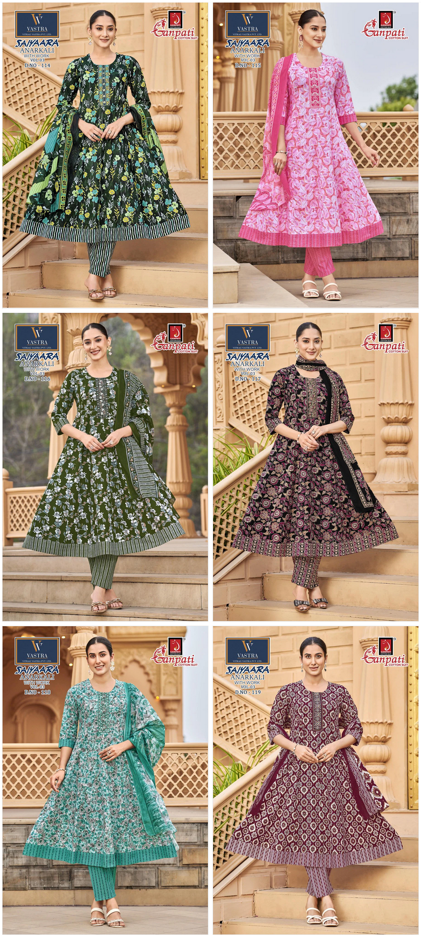 Ganpati Saiyaara Vol 3 Readymade Cotton Anarkali Kurti Set