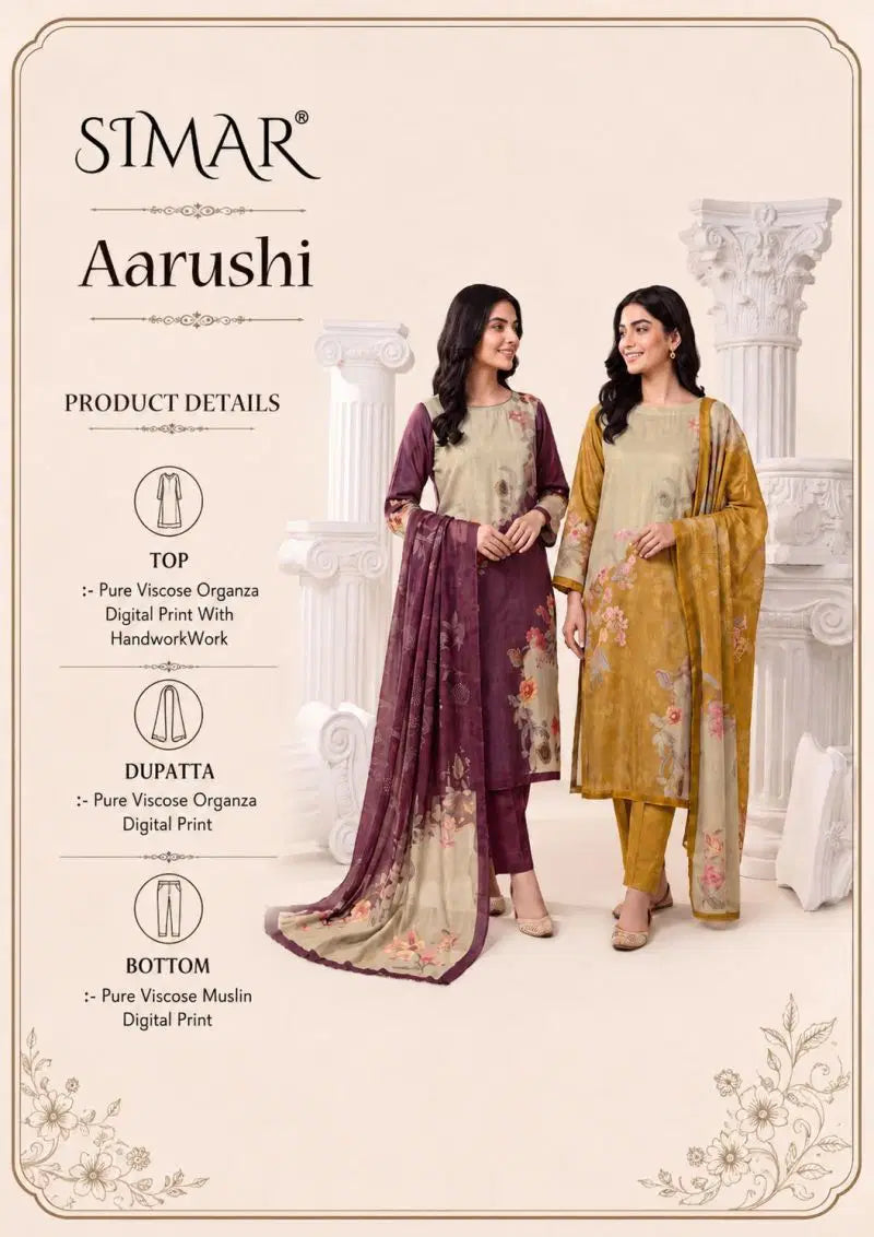 Glossy Simar Aarushi Viscose Organza Digital Print Embroidered Salwar Kameez