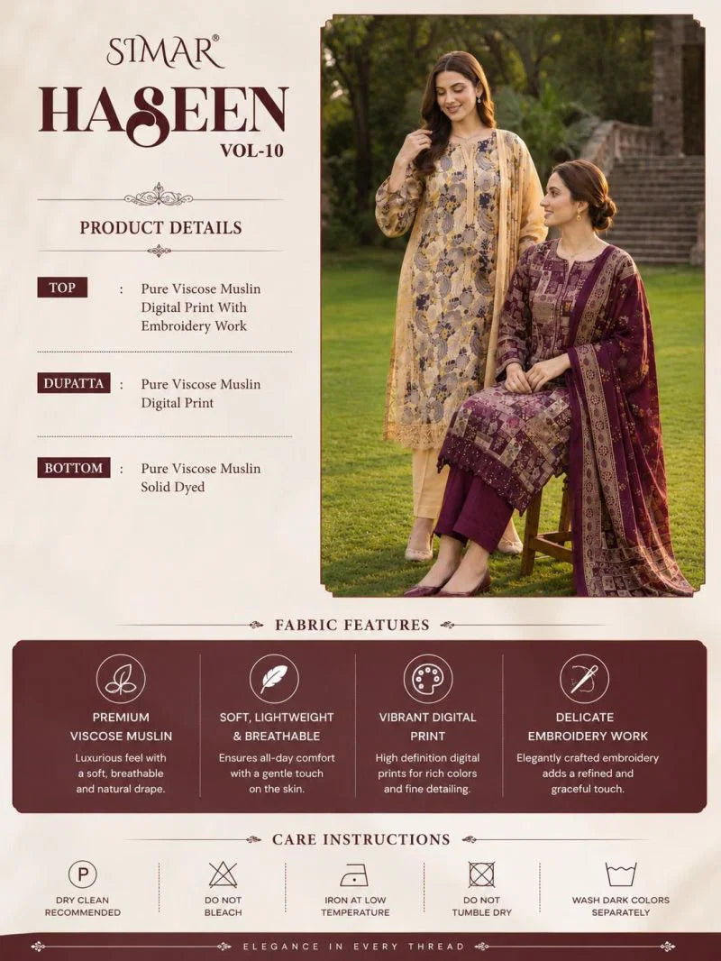 Glossy Simar Haseen Viscos Digital Print Embroidered Salwar Kameez