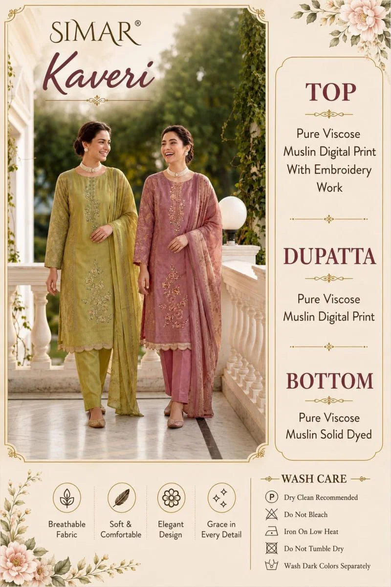 Glossy Simar Kaveri Viscose Maslin Digital Print Embroidered Salwar Kameez