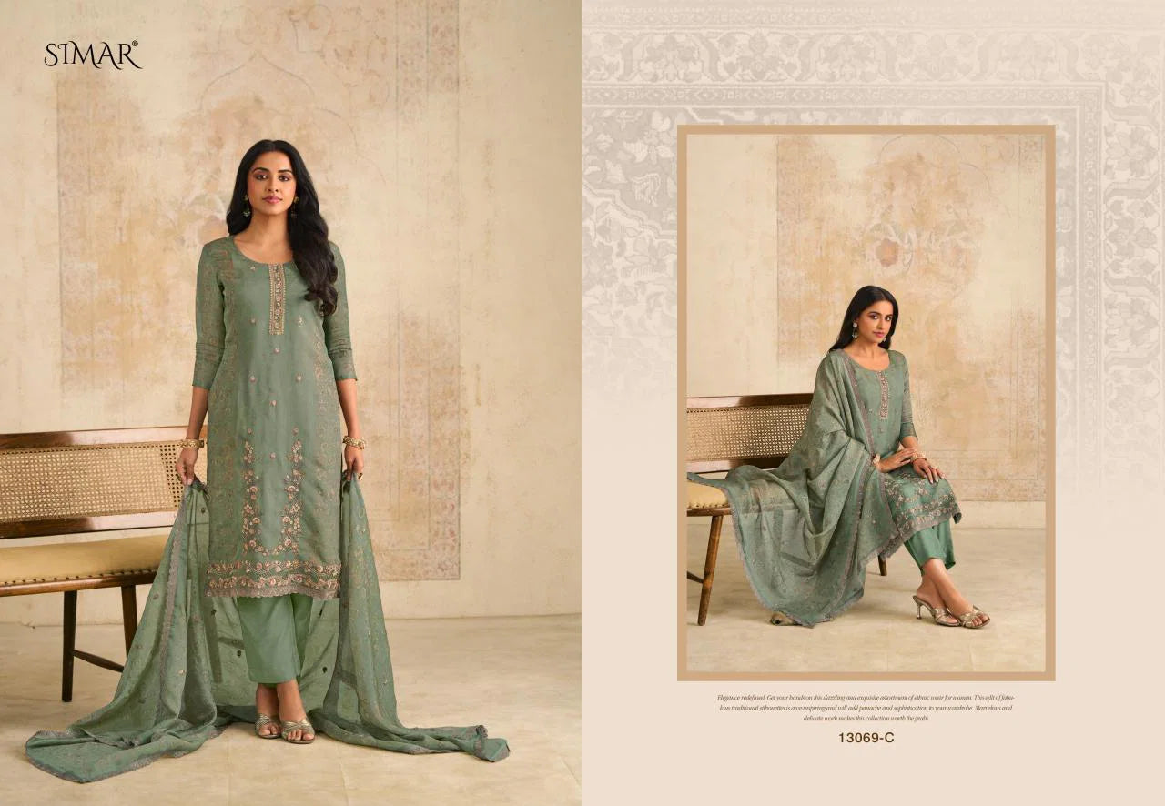 Glossy Simar Siraa Organza With Embroidery Work Salwar Kameez