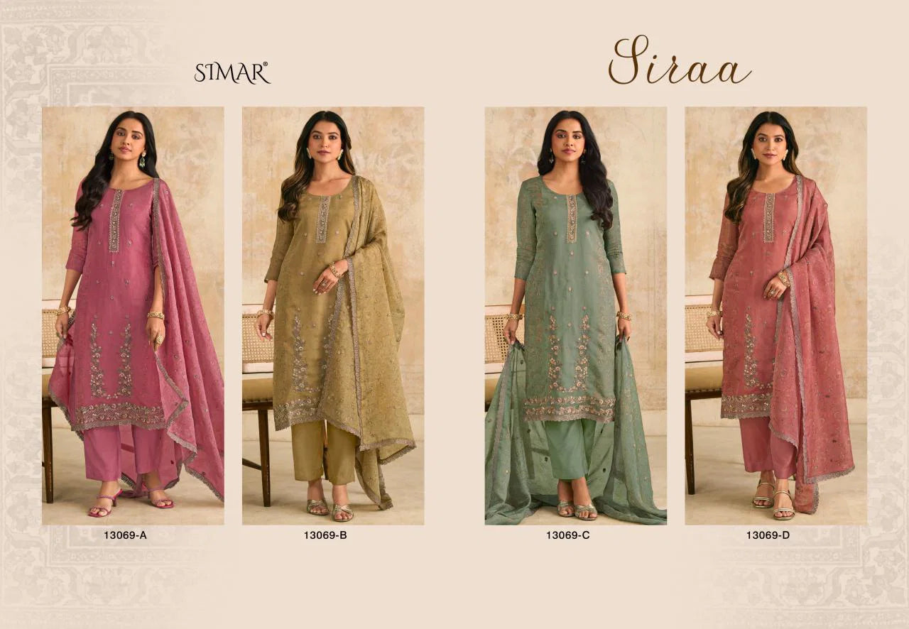 Glossy Simar Siraa Organza With Embroidery Work Salwar Kameez