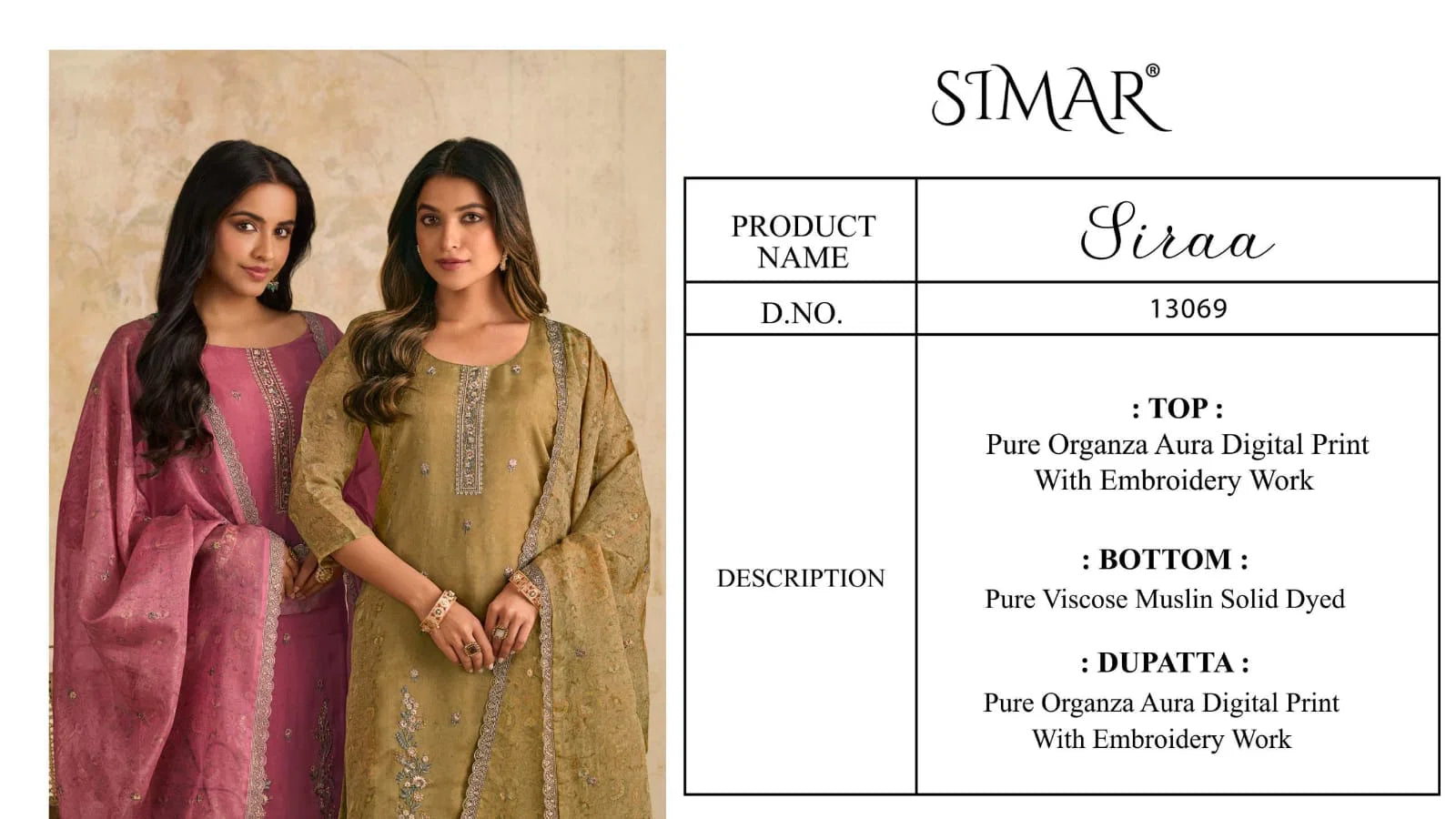 Glossy Simar Siraa Organza With Embroidery Work Salwar Kameez