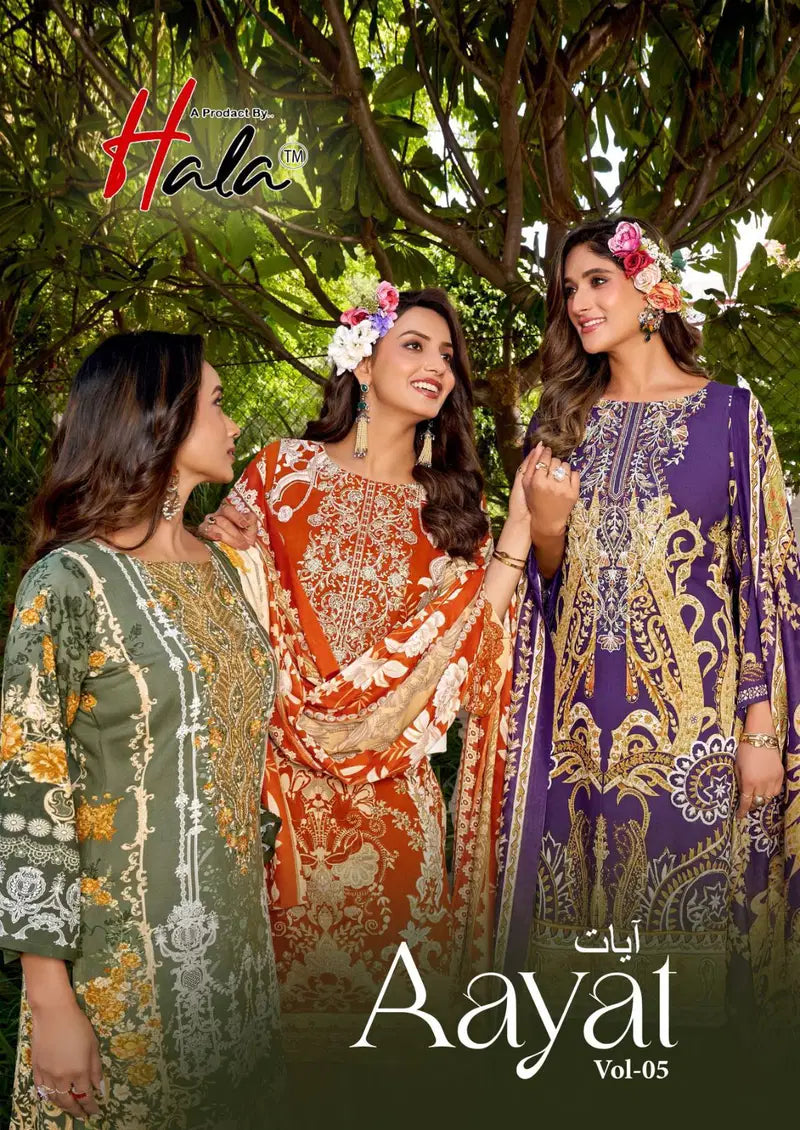 Hala Aayat Vol 5 Cotton Digital Printed Style With Heavy Embroidered Dress Material
