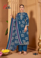 Hala Turkish Vol 1 Cotton Digital Print With Embroidered Dress Material