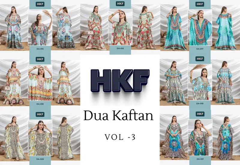 Hkf Dua Kaftan Vol 3 Soft Satin Printed Fancy Kaftan Collection