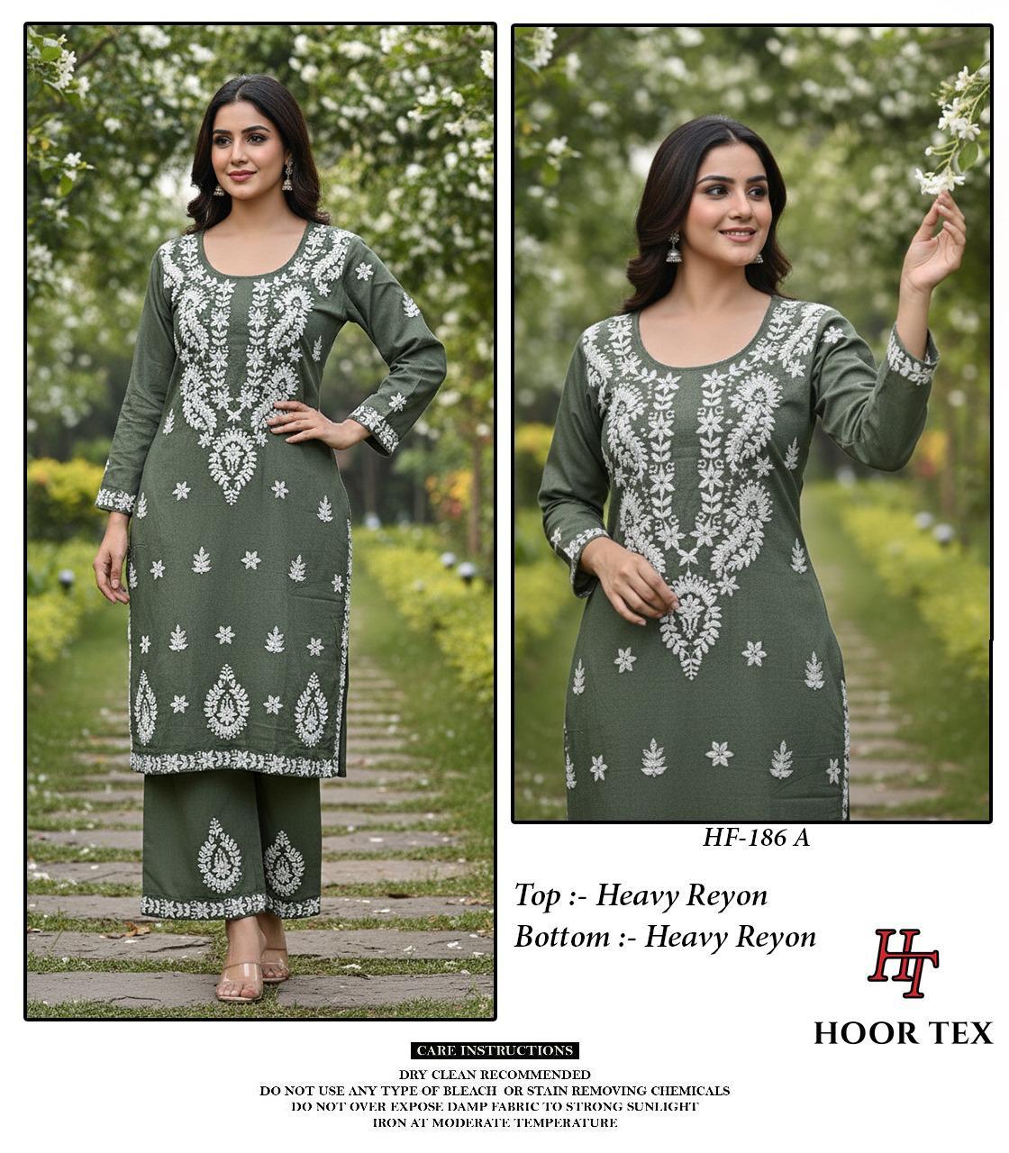 Hoor Tex 186 A To D Hevay Rayon With Embroidered Kurti With Bottom