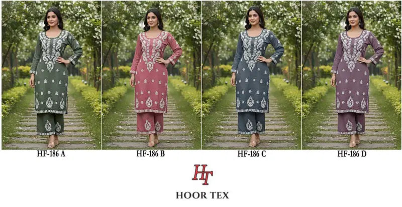 Hoor Tex 186 A To D Hevay Rayon With Embroidered Kurti With Bottom