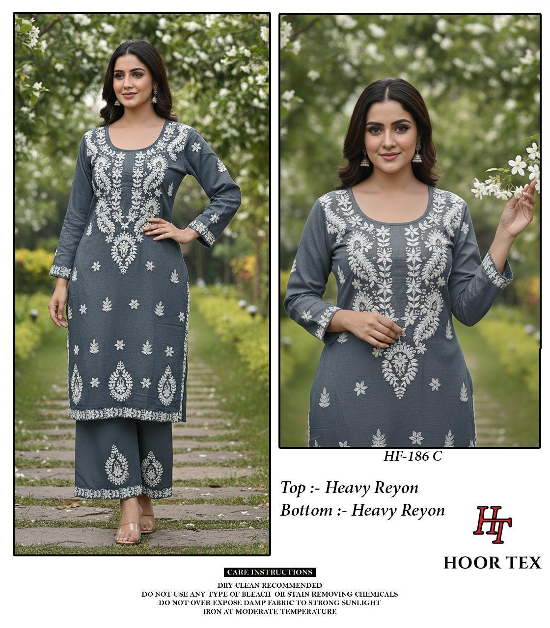 Hoor Tex 186 A To D Hevay Rayon With Embroidered Kurti With Bottom