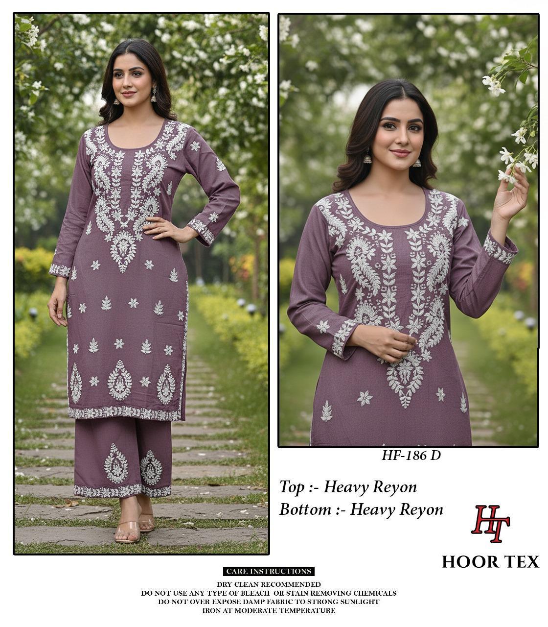 Hoor Tex 186 A To D Hevay Rayon With Embroidered Kurti With Bottom