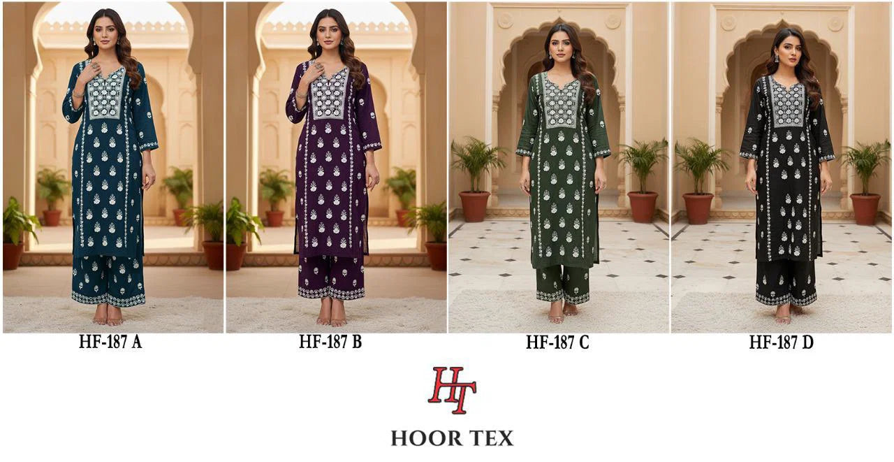 Hoor Tex 187 A To D Rayon With Embroidery Worked Salwar Kameez