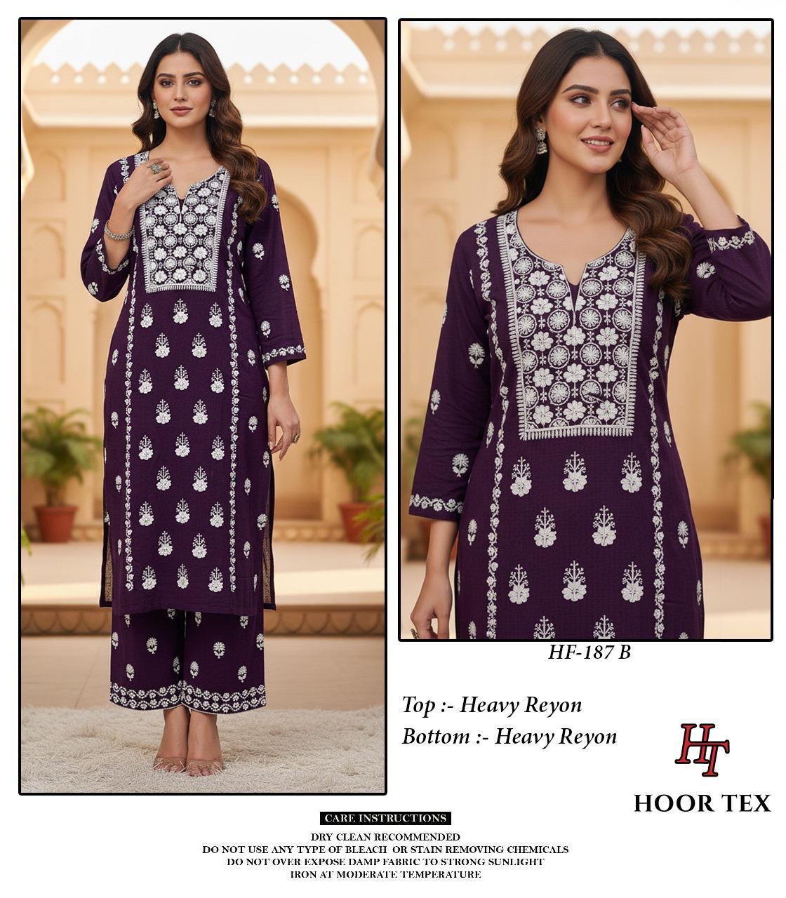 Hoor Tex 187 A To D Rayon With Embroidery Worked Salwar Kameez