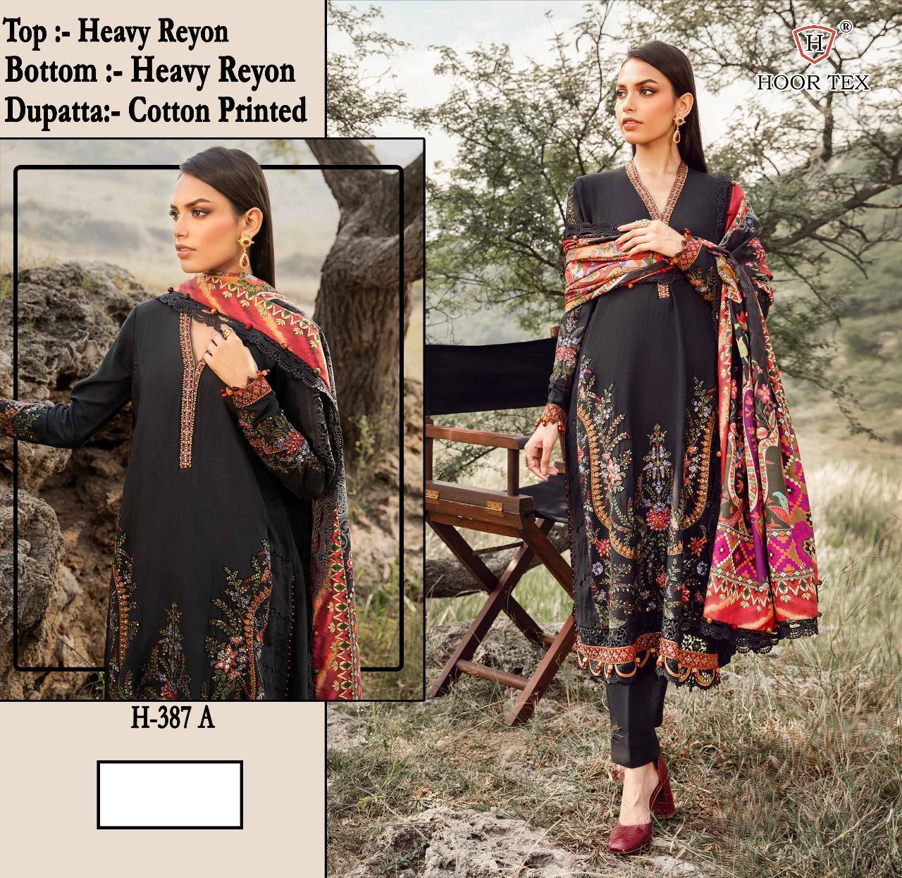 Hoor Tex 387 A To D Rayon Embroidered Salwar Kameez Collection