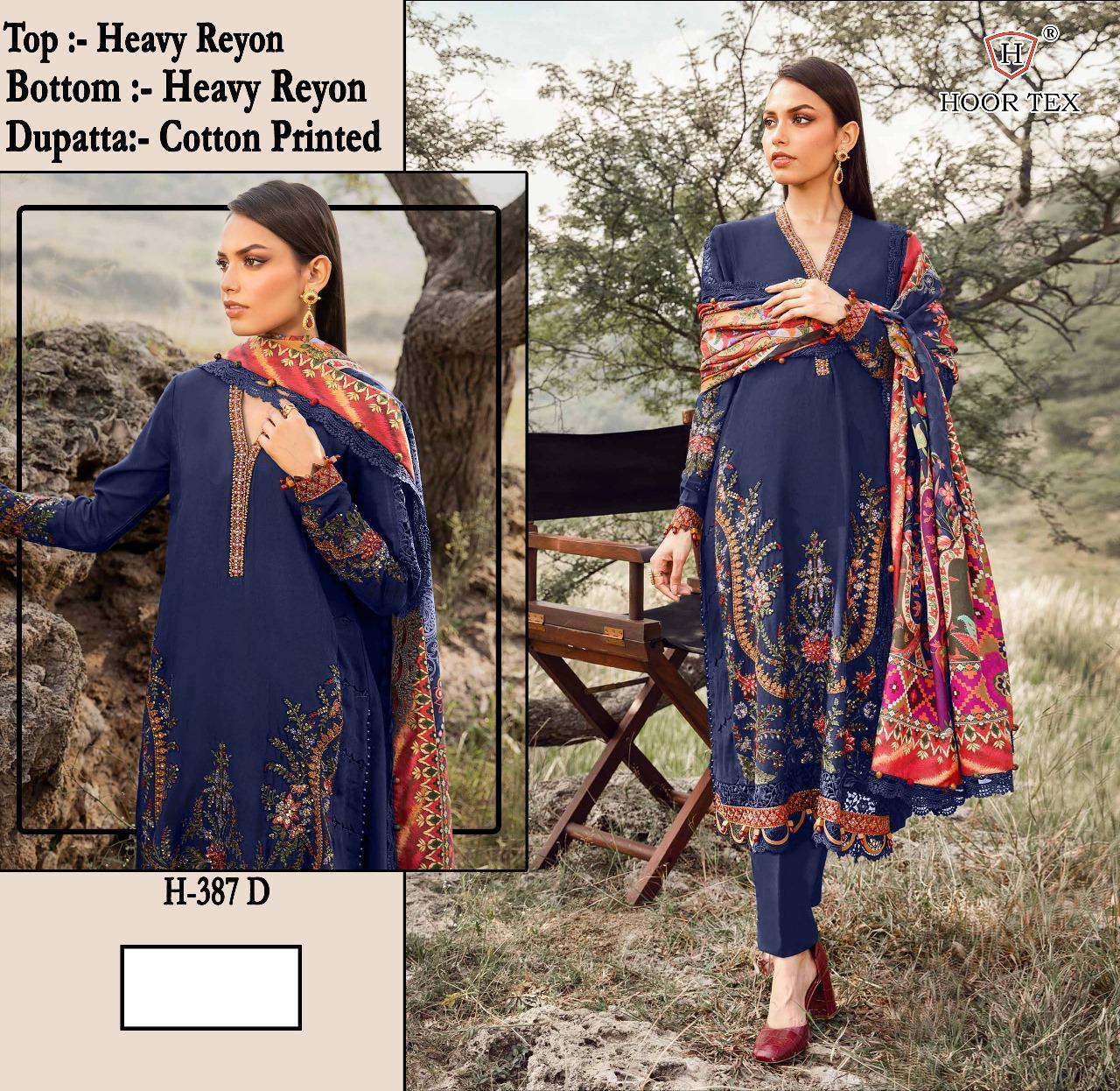 Hoor Tex 387 A To D Rayon Embroidered Salwar Kameez Collection