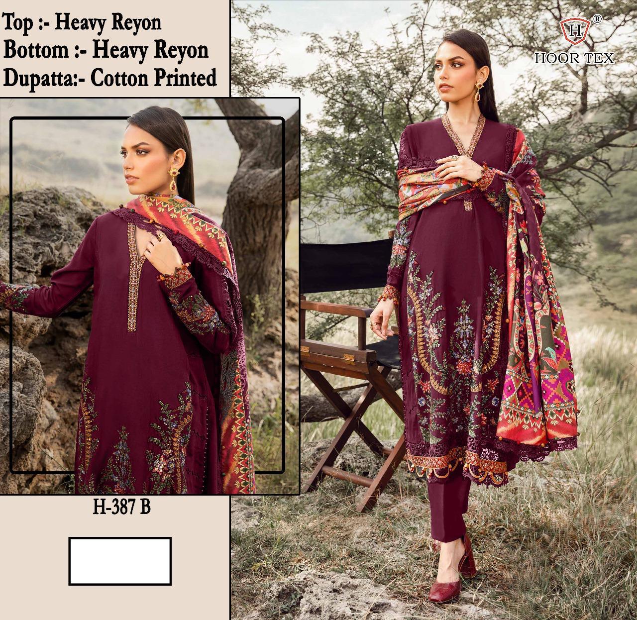 Hoor Tex 387 A To D Rayon Embroidered Salwar Kameez Collection