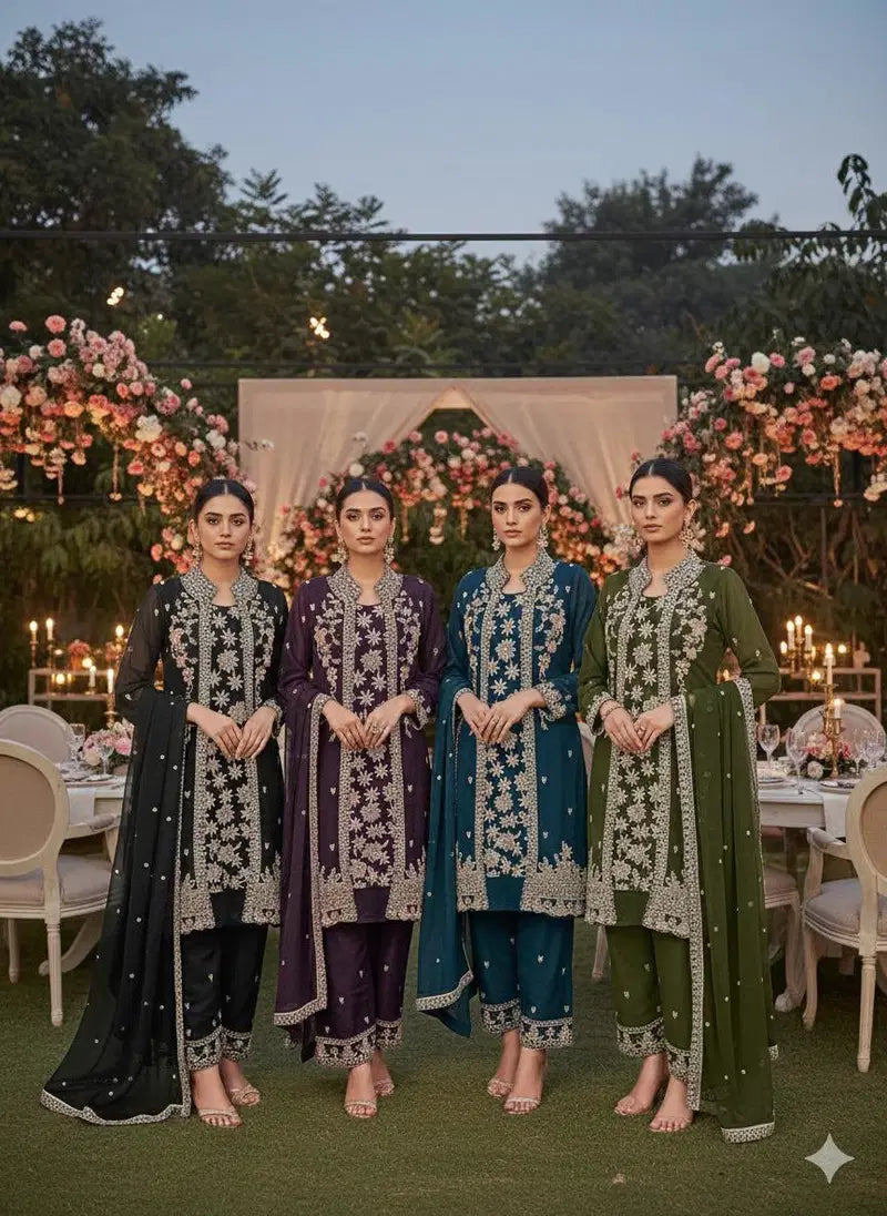 Hoor Tex 486 A To D Georgette With Zarkan Worked Salwar Kameez Collection