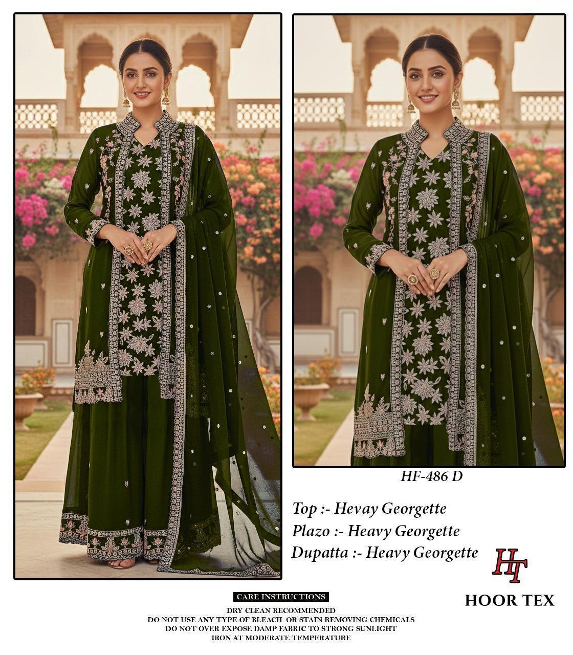 Hoor Tex 486 A To D Georgette With Zarkan Worked Salwar Kameez Collection