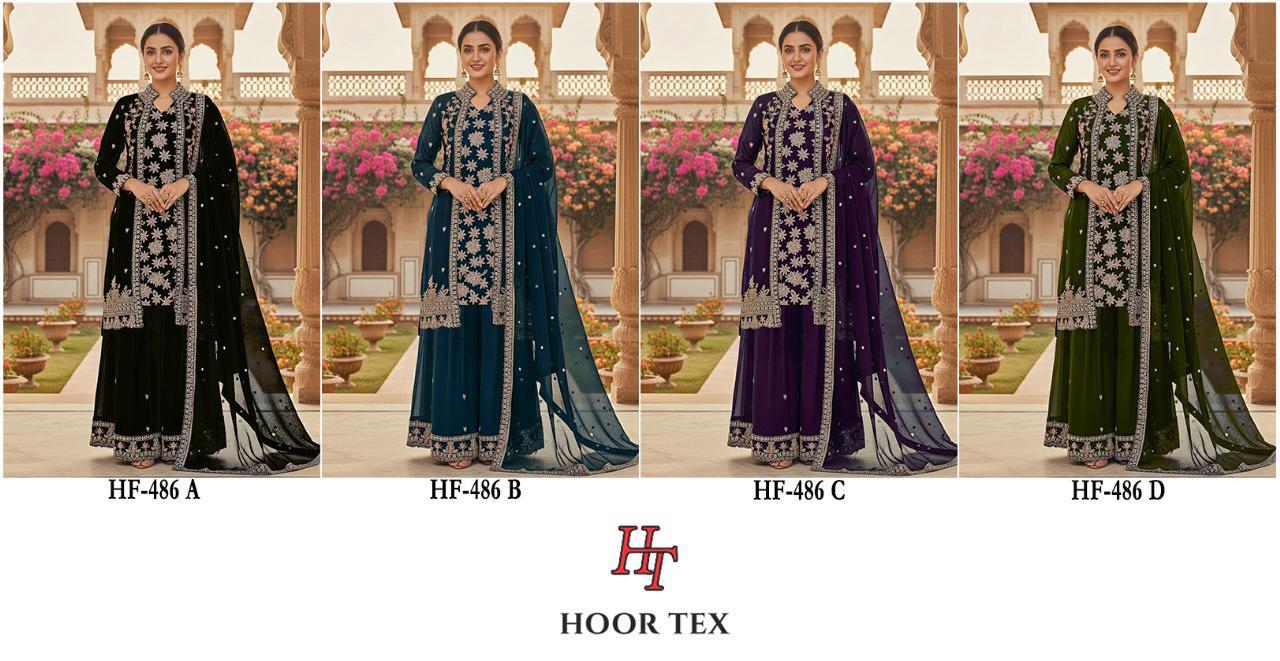 Hoor Tex 486 A To D Georgette With Zarkan Worked Salwar Kameez Collection
