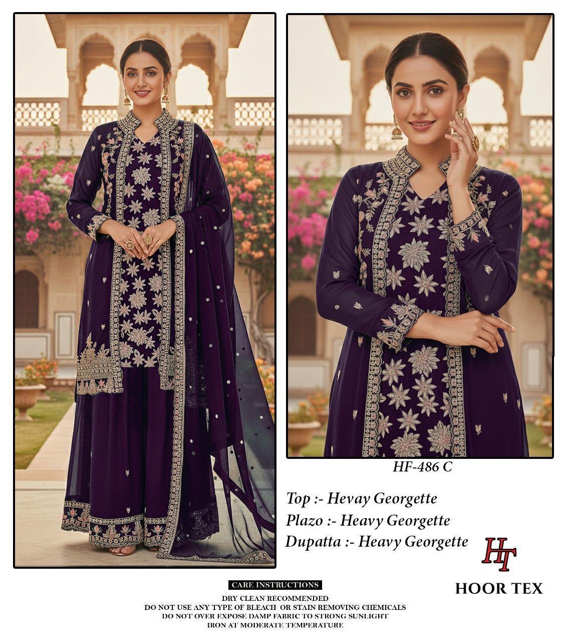 Hoor Tex 486 A To D Georgette With Zarkan Worked Salwar Kameez Collection