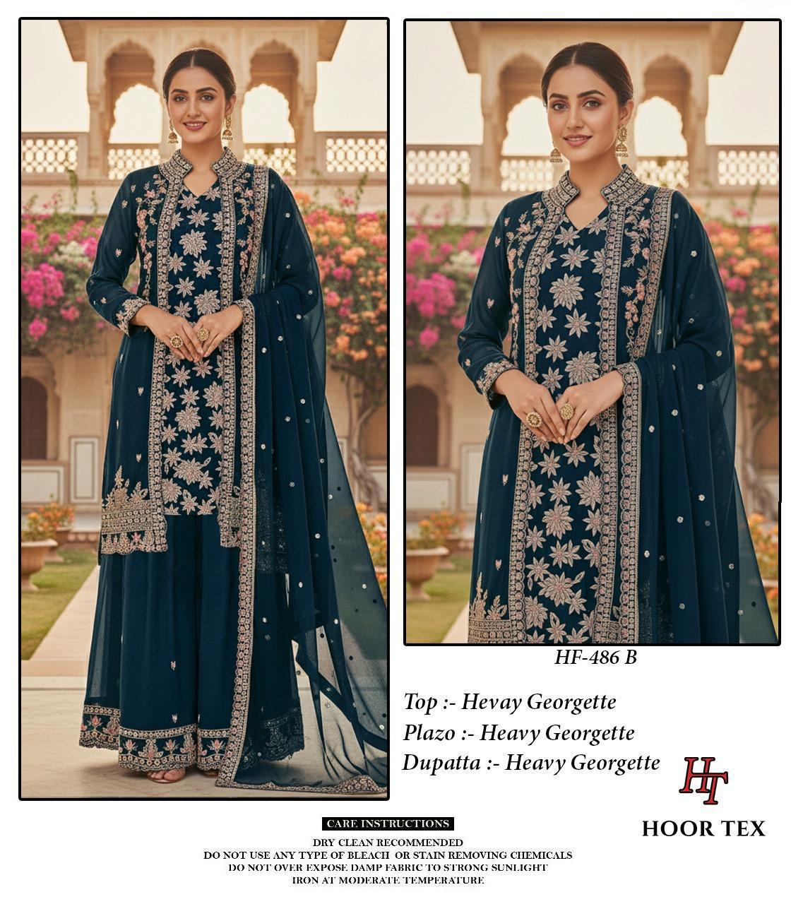 Hoor Tex 486 A To D Georgette With Zarkan Worked Salwar Kameez Collection