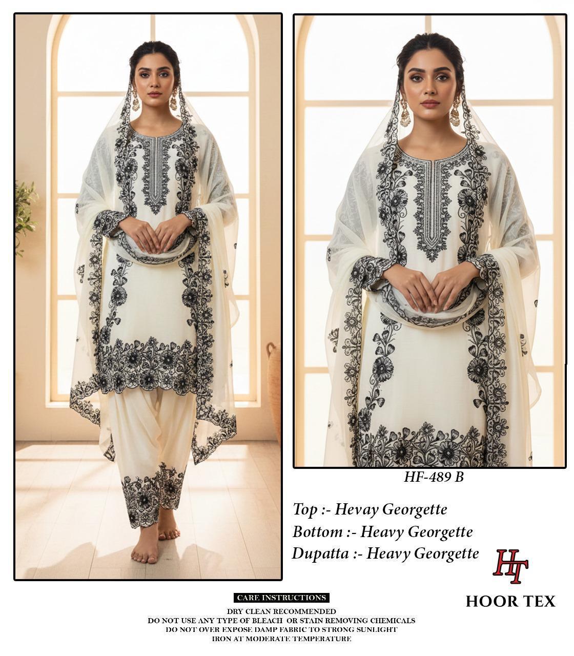 Hoor Tex 489 A To D Heavy Georgette Zarkan Worked Salwar Kameez Collection