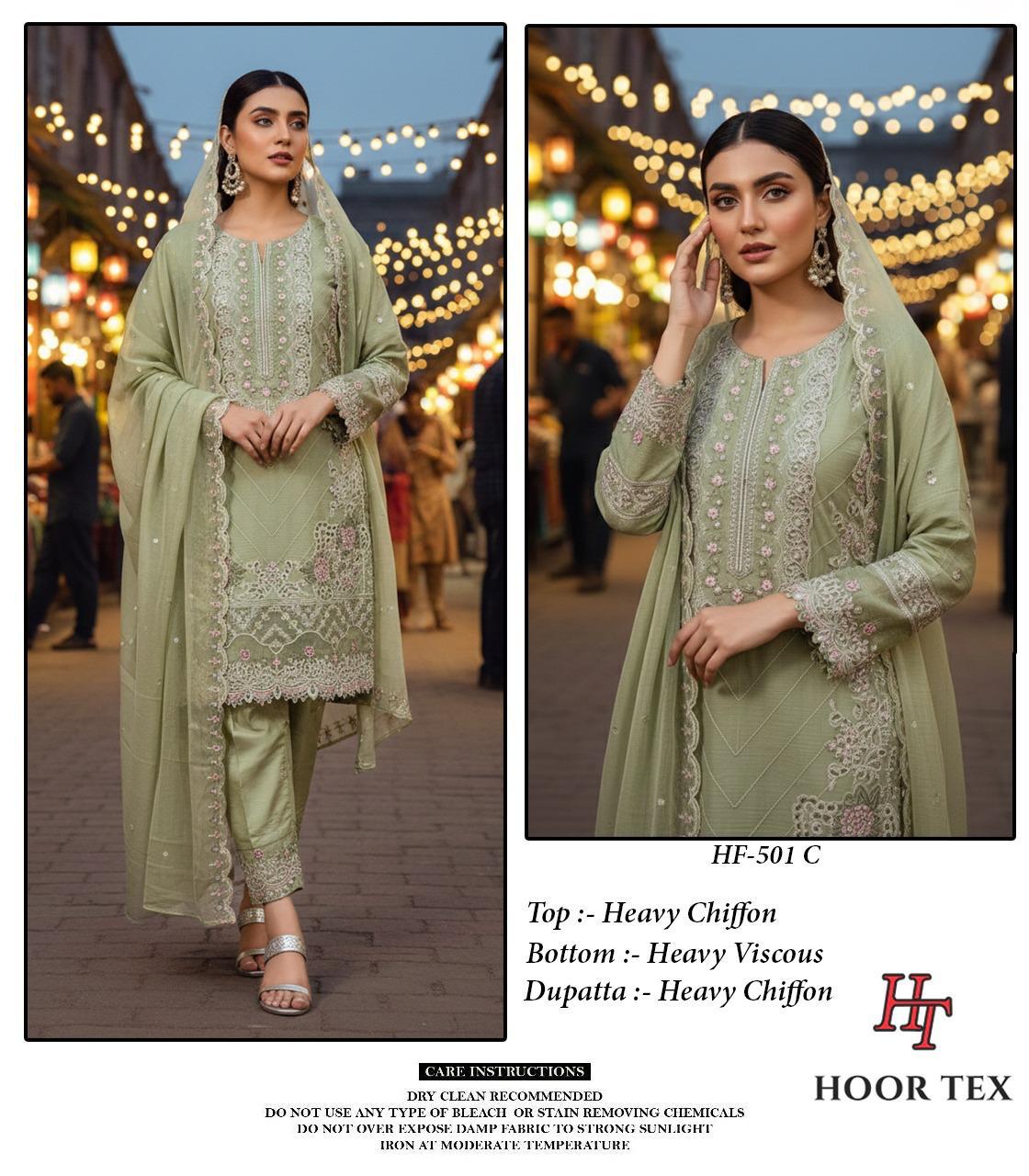 Hoor Tex 501 A To D Heavy Chiffon Pakistani Salwar Suit Collection