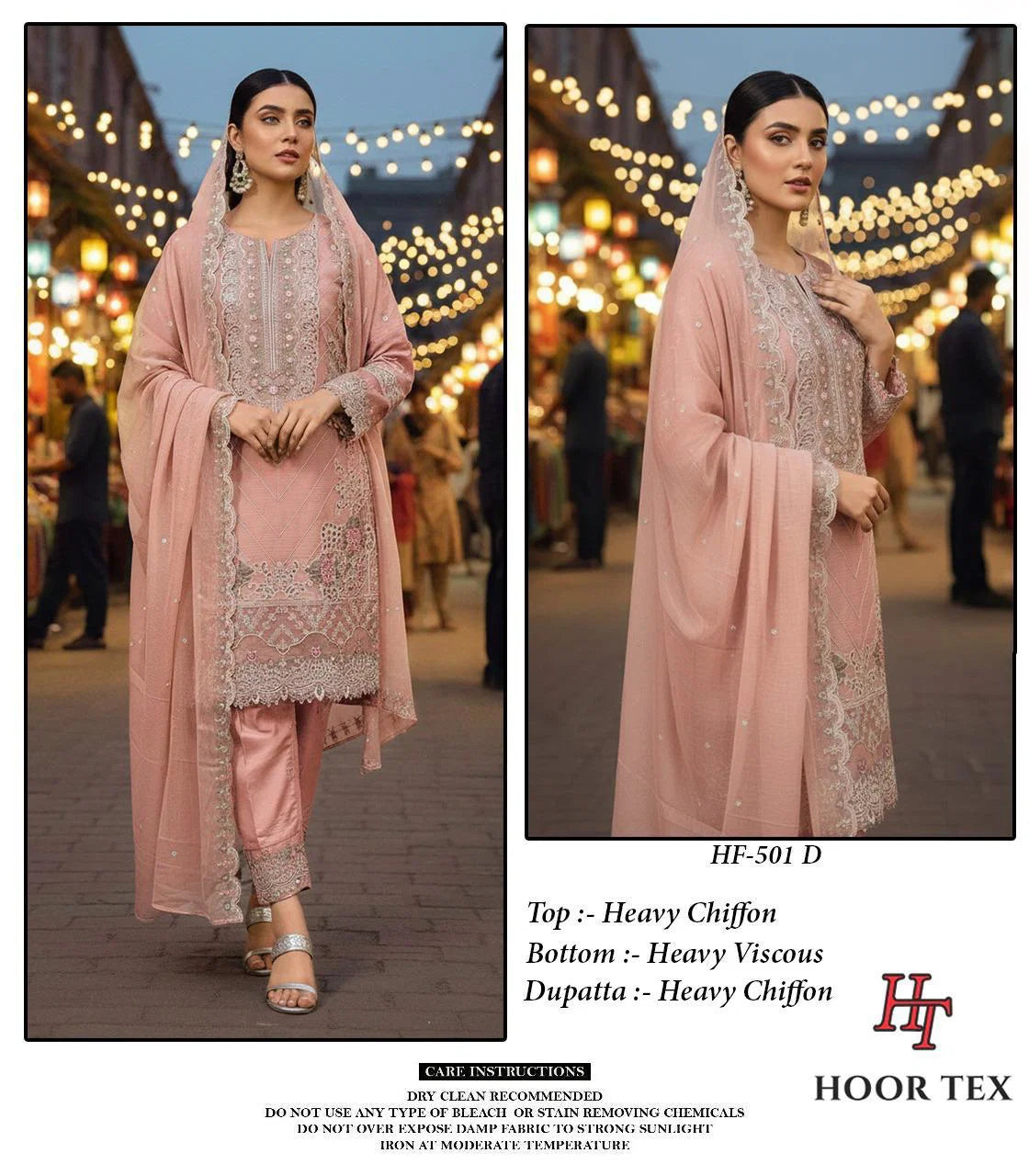 Hoor Tex 501 A To D Heavy Chiffon Pakistani Salwar Suit Collection