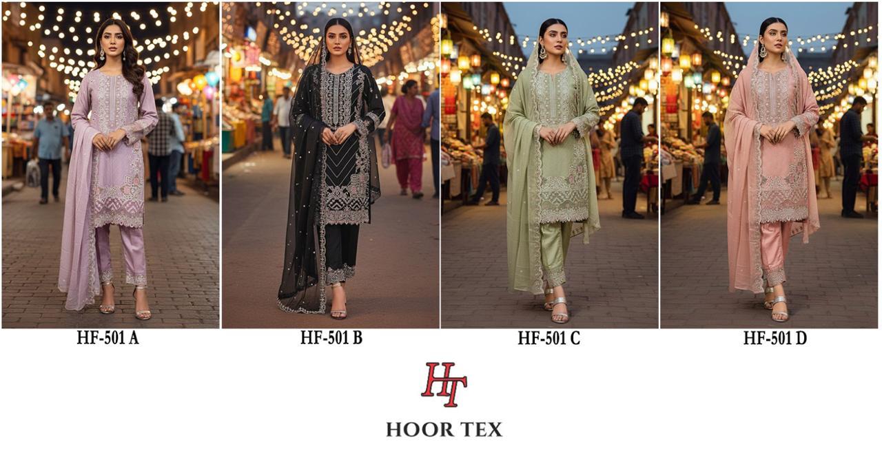 Hoor Tex 501 A To D Heavy Chiffon Pakistani Salwar Suit Collection