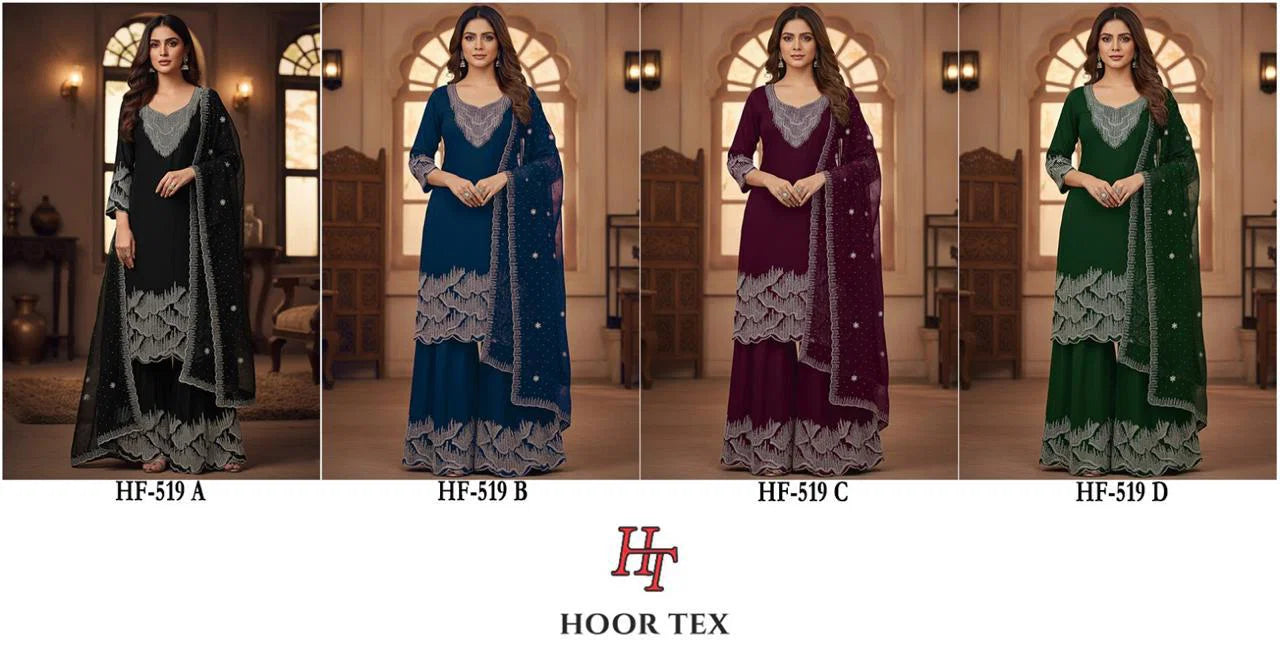 Hoor Tex 519 A To D Blooming Georgette With Zarkan Worked Salwar KameezC