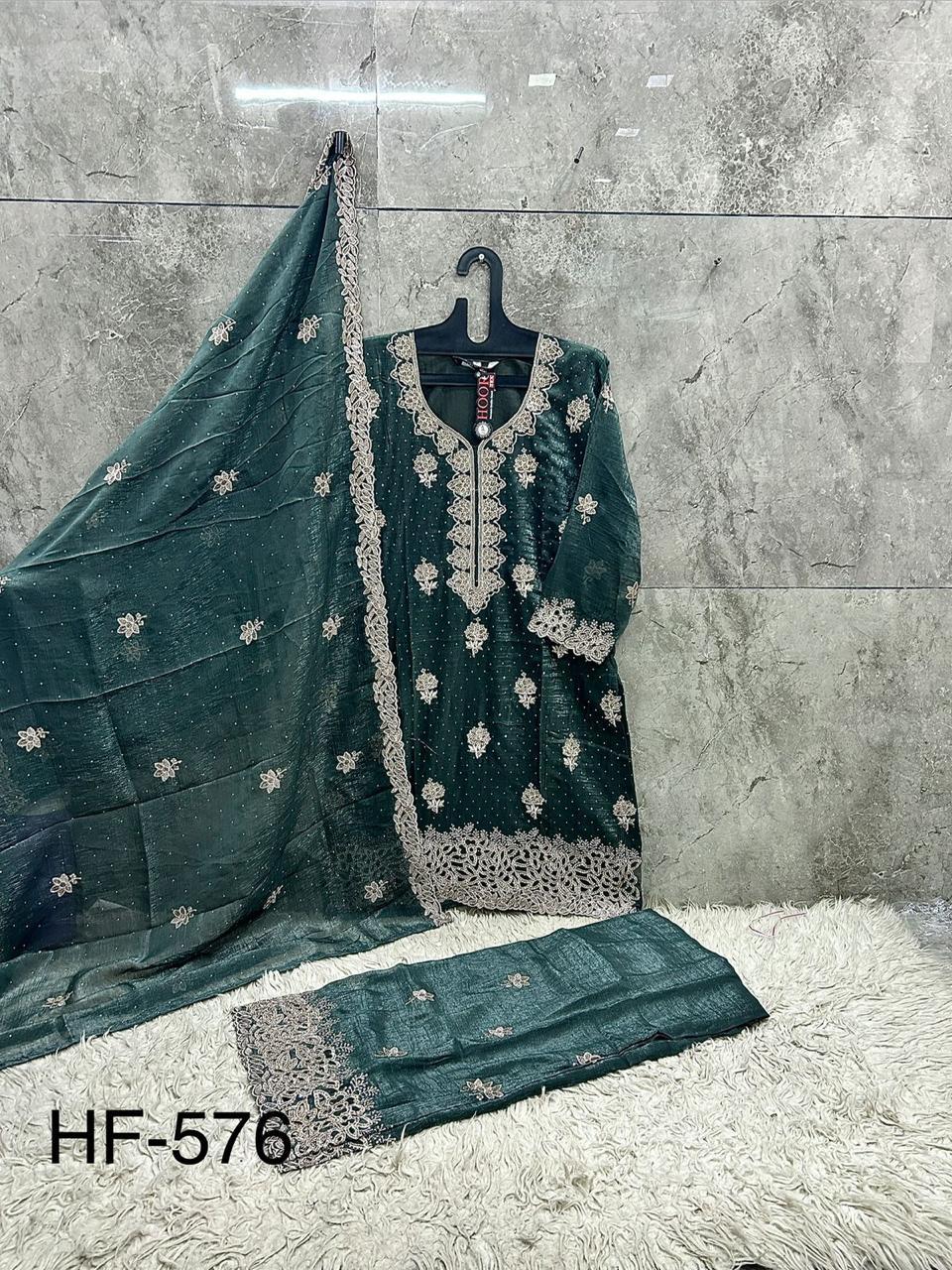 Hoor Tex 576 A To D Crunchy Embroidered Salwar Kameez