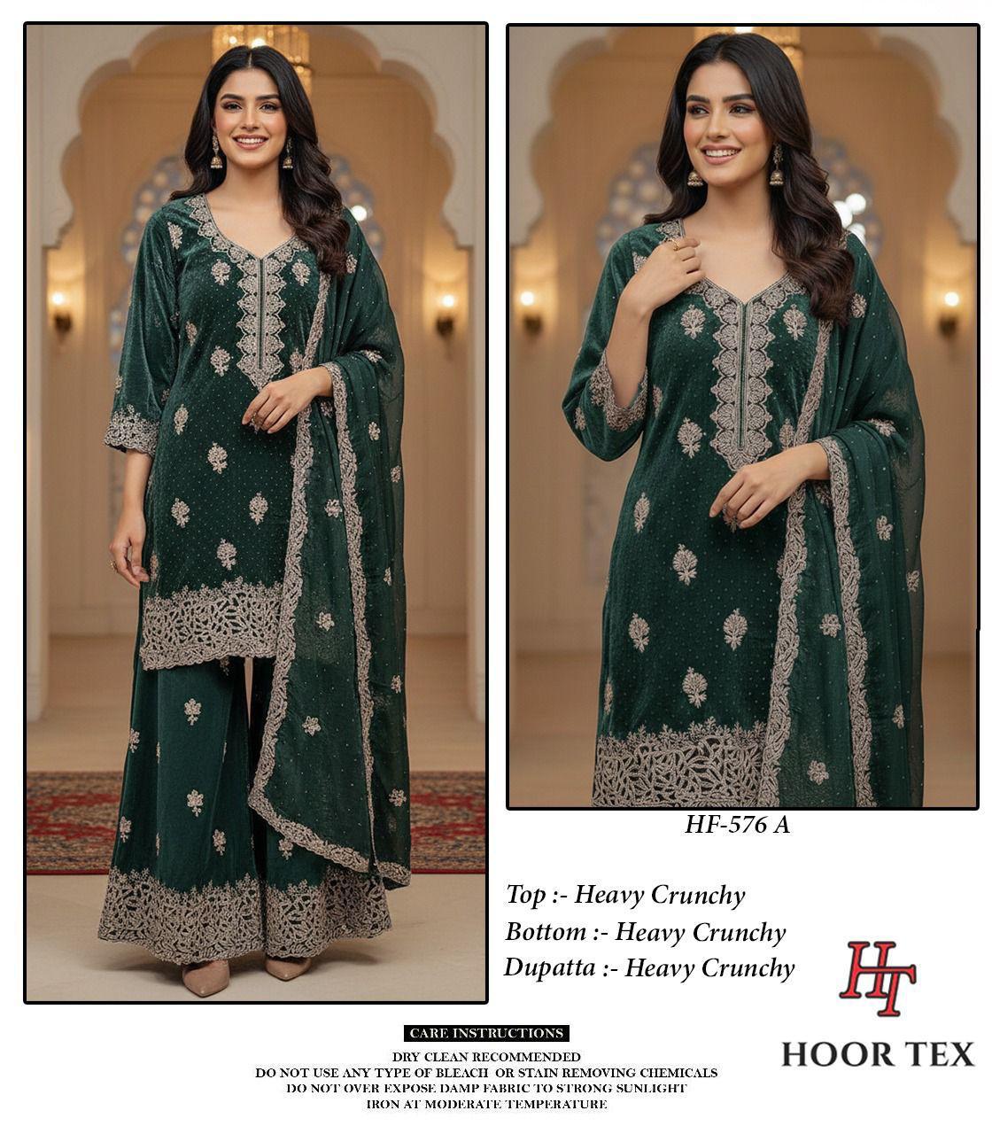 Hoor Tex 576 A To D Crunchy Embroidered Salwar Kameez