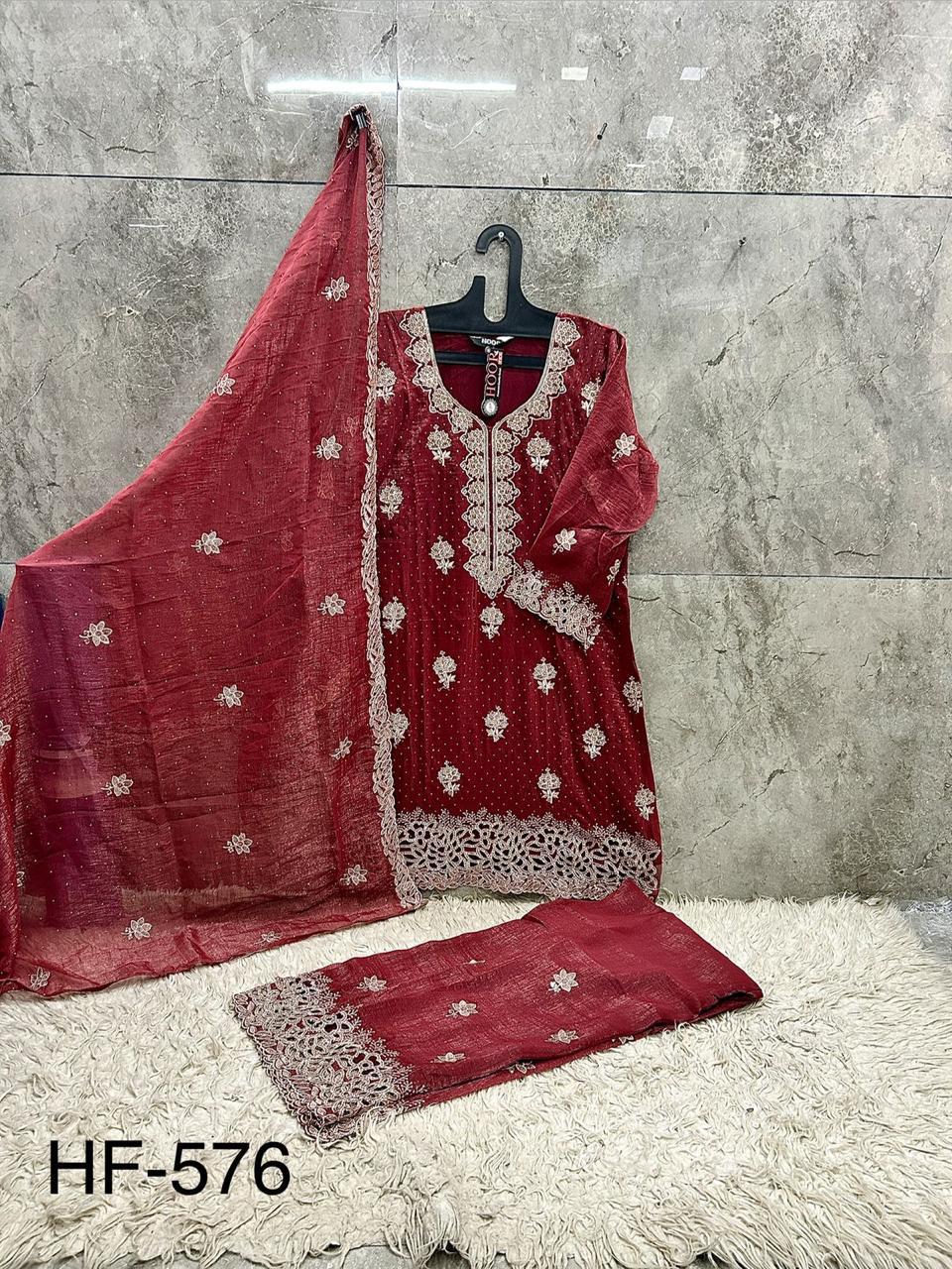 Hoor Tex 576 A To D Crunchy Embroidered Salwar Kameez