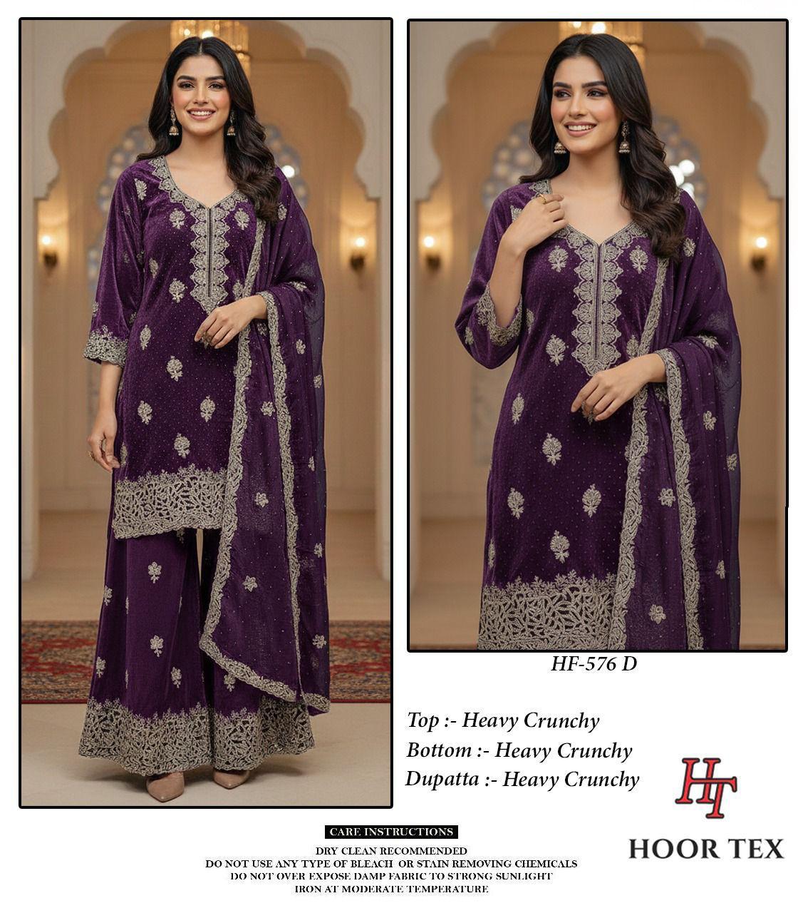 Hoor Tex 576 A To D Crunchy Embroidered Salwar Kameez