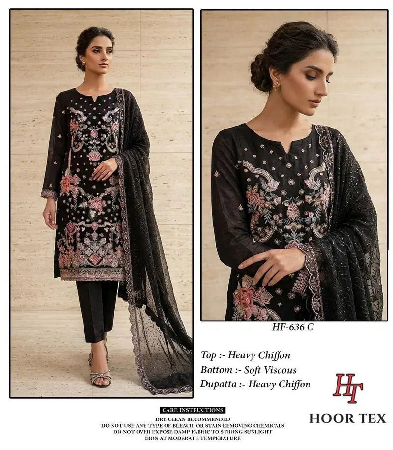 Hoor Tex 636 A To C Chiffon Embroidered Salwar Kameez