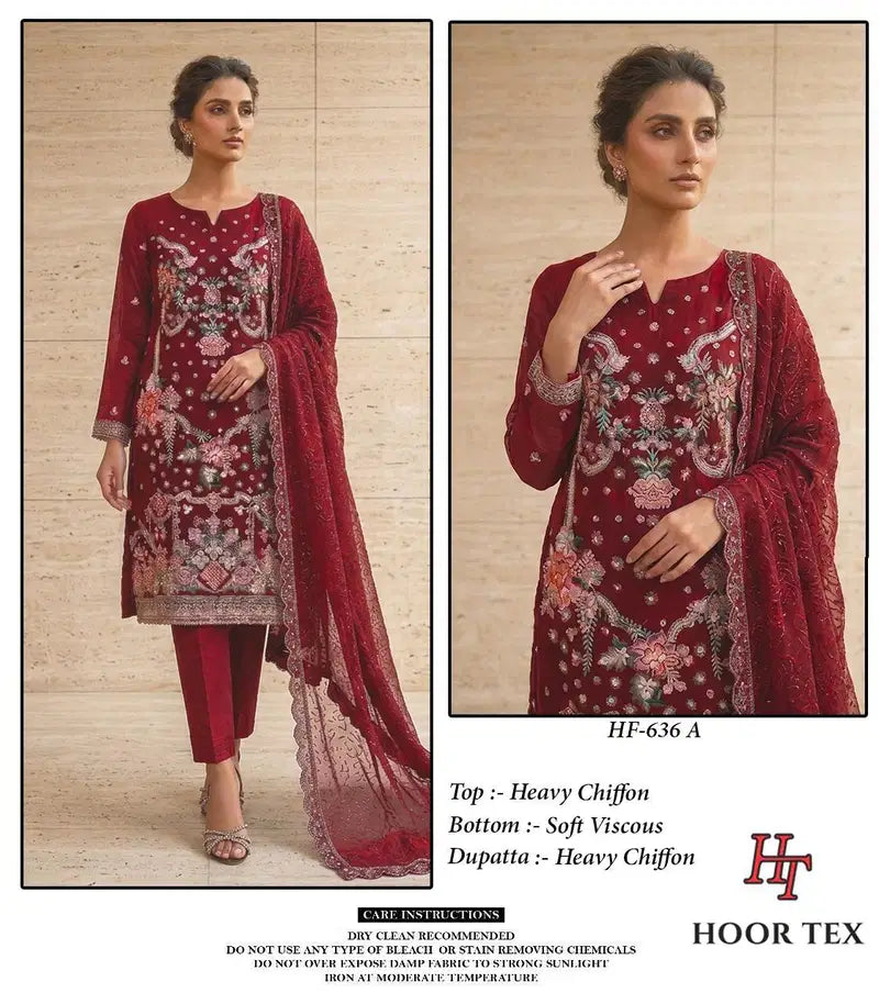 Hoor Tex 636 A To C Chiffon Embroidered Salwar Kameez
