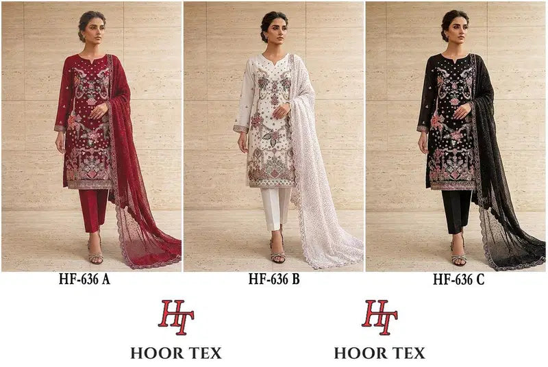 Hoor Tex 636 A To C Chiffon Embroidered Salwar Kameez