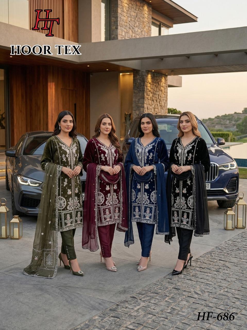 Hoor Tex 686 A To D Crystal Viscose Embroidered Salwar Kameez